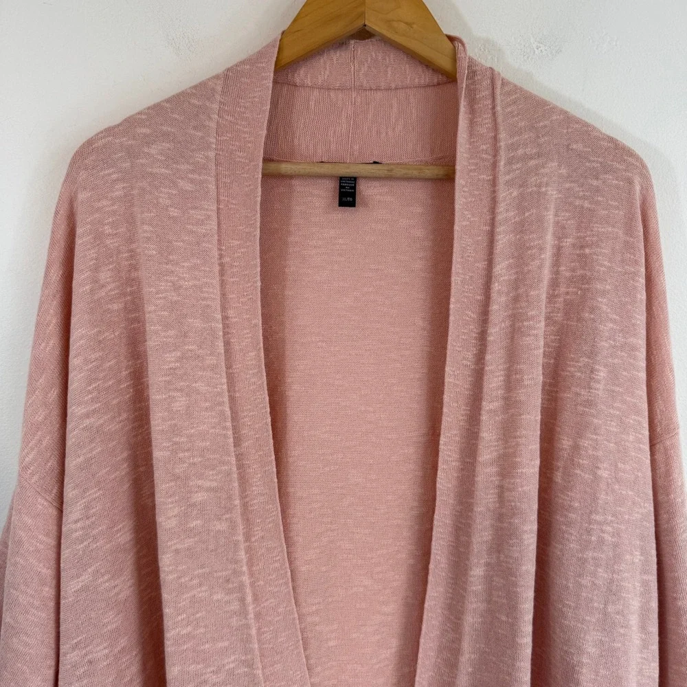 Eileen Fisher Cardigan XL Pink Organic Linen Open Front Minimalist Lagenlook